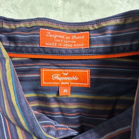Faconnable Jeans Mens Striped Long-Sleeve Button-Up Shirt Medium Blue Cotton - Picture 3 of 7
